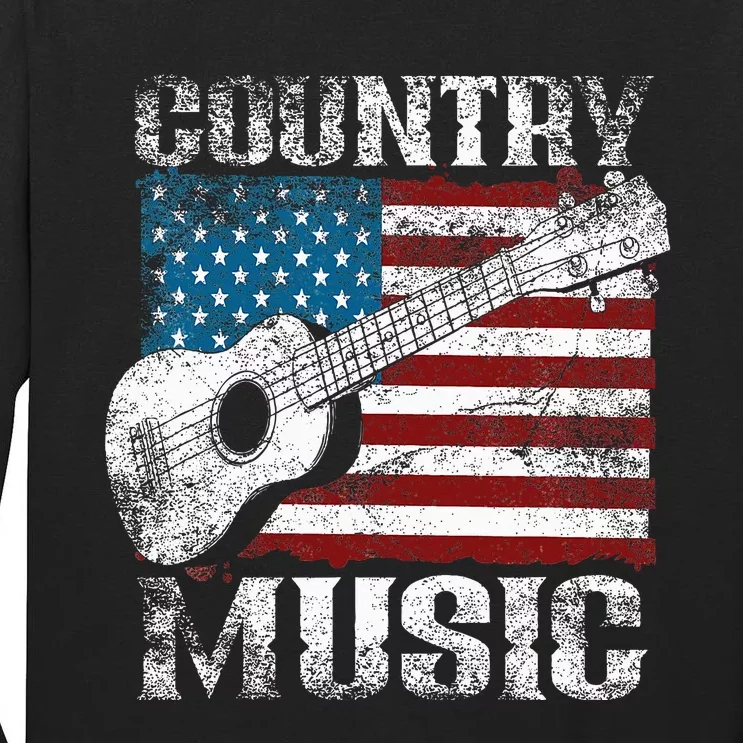 American Flag Guitar Player Funny Country Music Lover Tall Long Sleeve T-Shirt