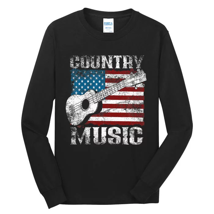 American Flag Guitar Player Funny Country Music Lover Tall Long Sleeve T-Shirt