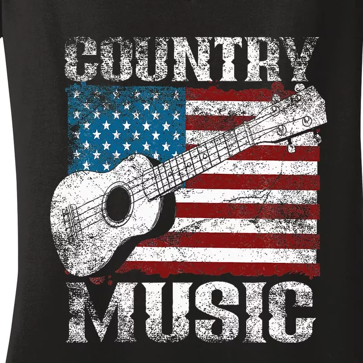 American Flag Guitar Player Funny Country Music Lover Women's V-Neck T-Shirt