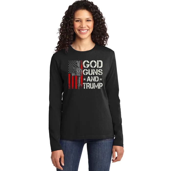 American Flag God Guns & Trump 2nd Amendment Ladies Long Sleeve Shirt