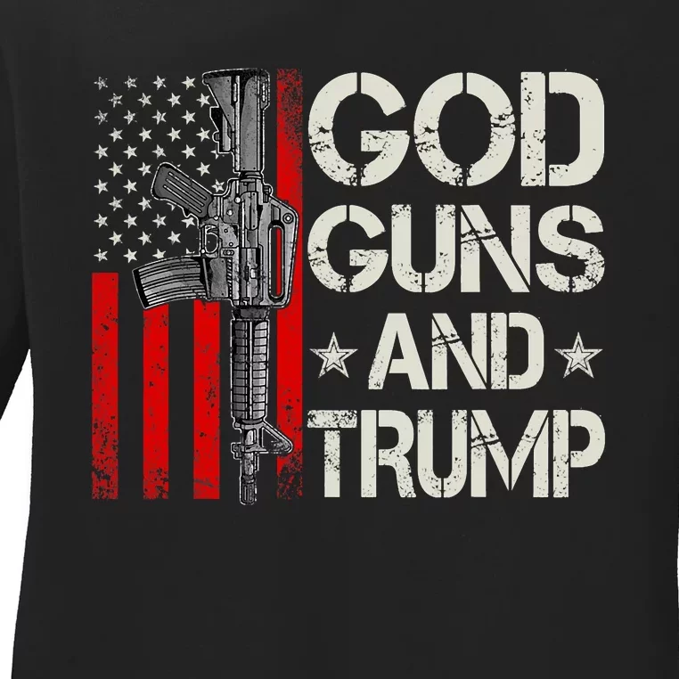 American Flag God Guns & Trump 2nd Amendment Ladies Long Sleeve Shirt