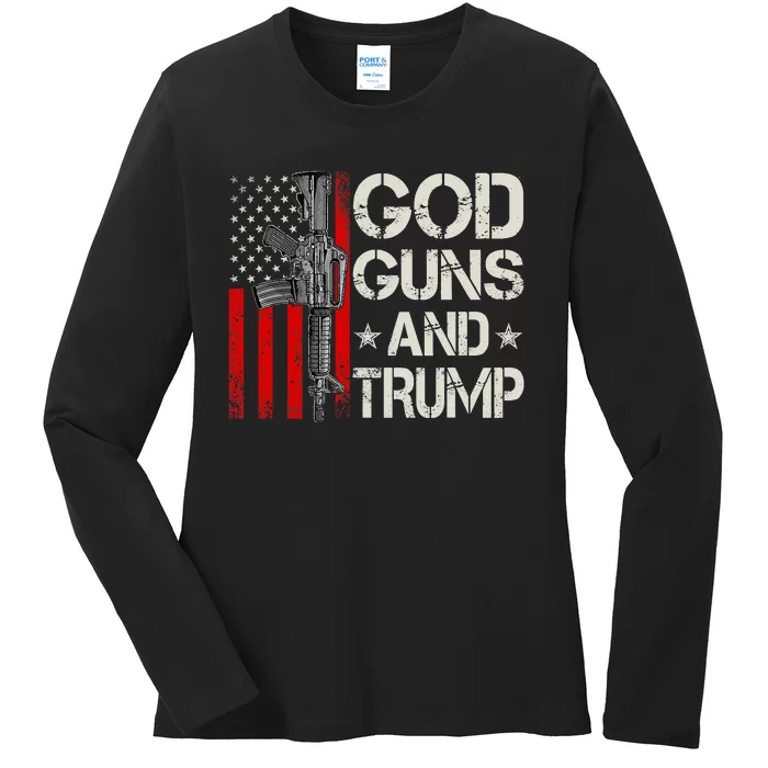 American Flag God Guns & Trump 2nd Amendment Ladies Long Sleeve Shirt