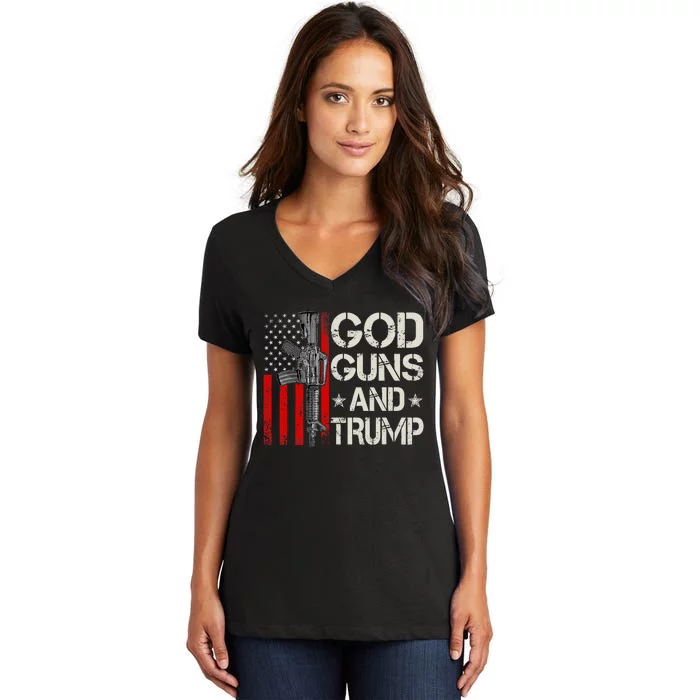 American Flag God Guns & Trump 2nd Amendment Women's V-Neck T-Shirt