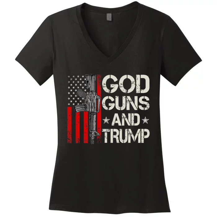 American Flag God Guns & Trump 2nd Amendment Women's V-Neck T-Shirt