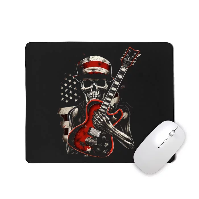 American Flag Guitar Vintage Rock And Roll Skull Guitarist Mousepad