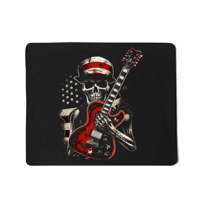 American Flag Guitar Vintage Rock And Roll Skull Guitarist Mousepad