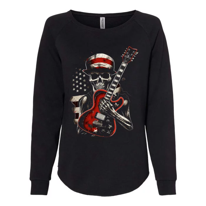 American Flag Guitar Vintage Rock And Roll Skull Guitarist Womens California Wash Sweatshirt