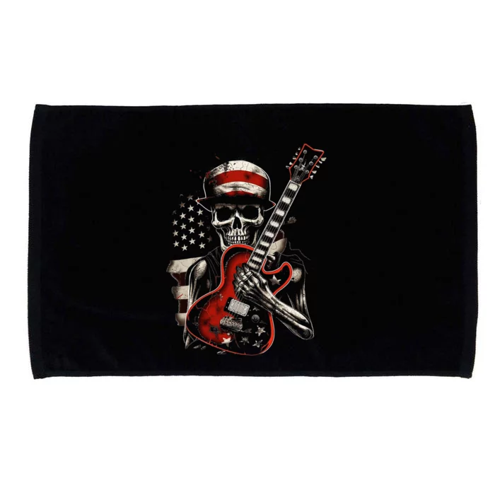 American Flag Guitar Vintage Rock And Roll Skull Guitarist Microfiber Hand Towel