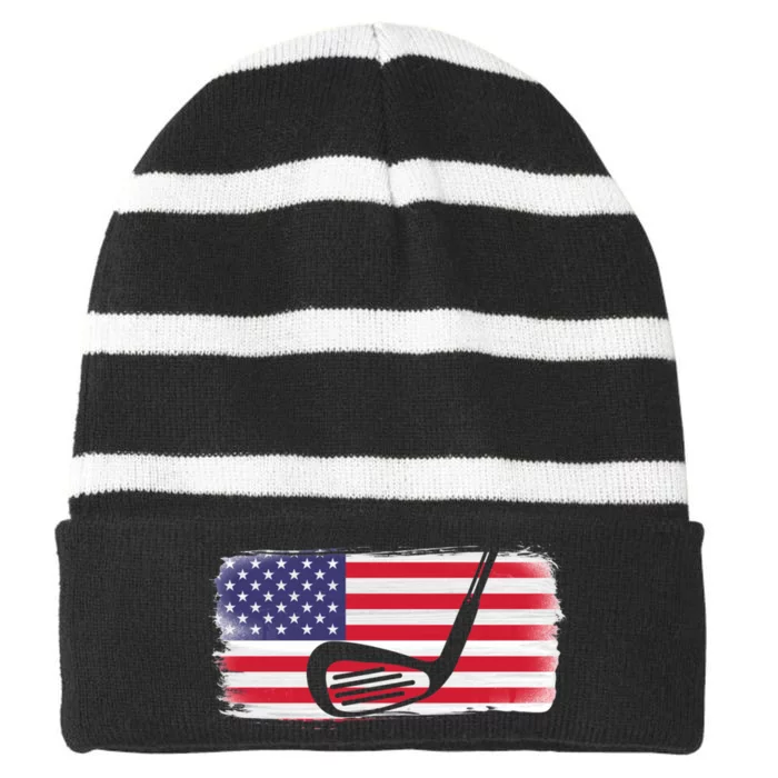 American Flag Golf Gift For Father's Day Striped Beanie with Solid Band