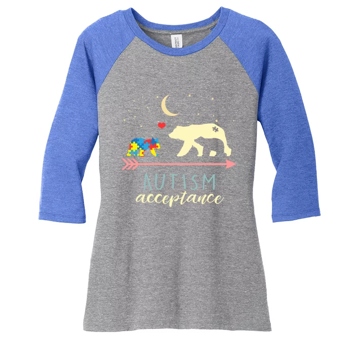 Autism Funny Gift Mama Bear With 2 Cubs Gift Women's Tri-Blend 3/4-Sleeve Raglan Shirt