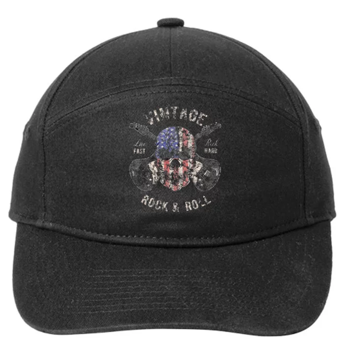 American Flag Guitar Vintage Rock and Roll Skull Guitarist 7-Panel Snapback Hat