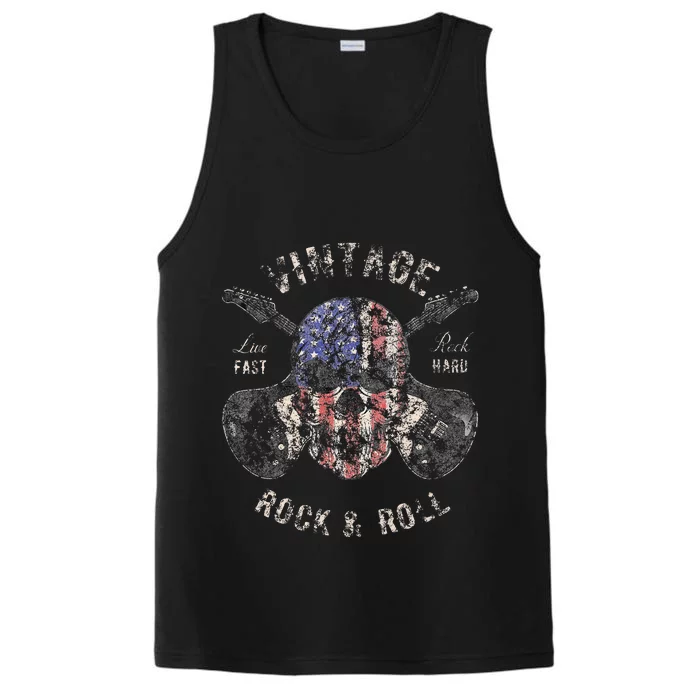 American Flag Guitar Vintage Rock and Roll Skull Guitarist Performance Tank