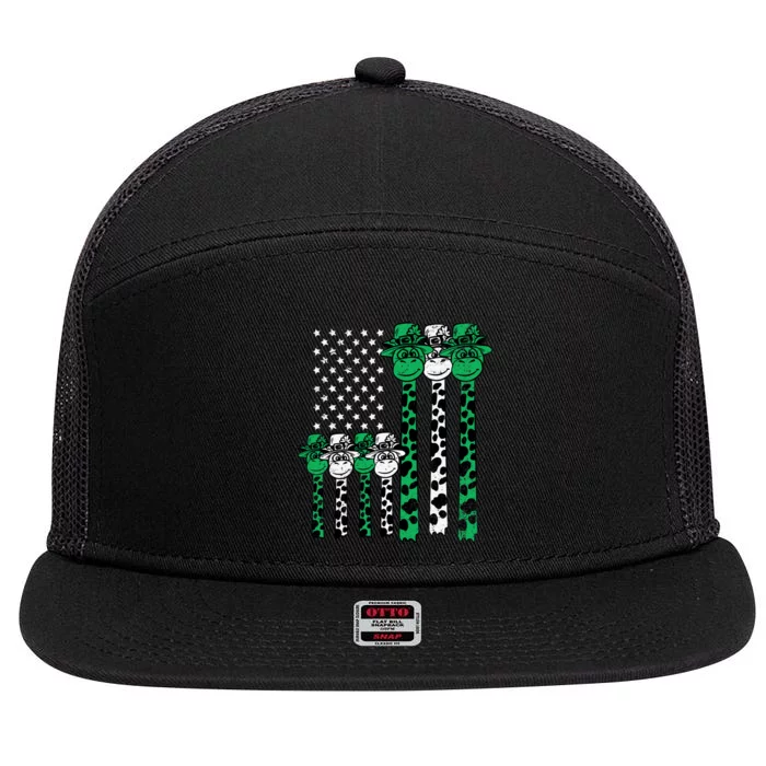 American Flag Giraffe St Patricks Day Funny Animal Shamrock 7 Panel Mesh Trucker Snapback Hat