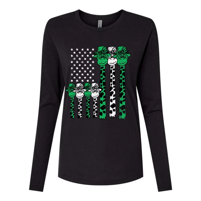 American Flag Giraffe St Patricks Day Funny Animal Shamrock Womens Cotton Relaxed Long Sleeve T-Shirt