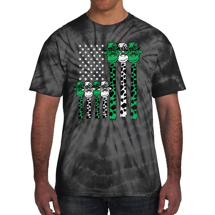 American Flag Giraffe St Patricks Day Funny Animal Shamrock Tie-Dye T-Shirt