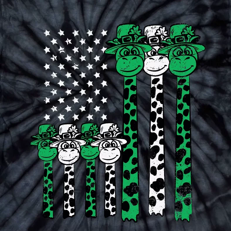 American Flag Giraffe St Patricks Day Funny Animal Shamrock Tie-Dye T-Shirt