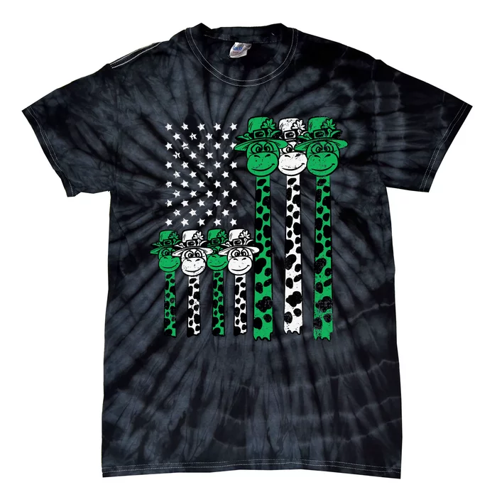 American Flag Giraffe St Patricks Day Funny Animal Shamrock Tie-Dye T-Shirt