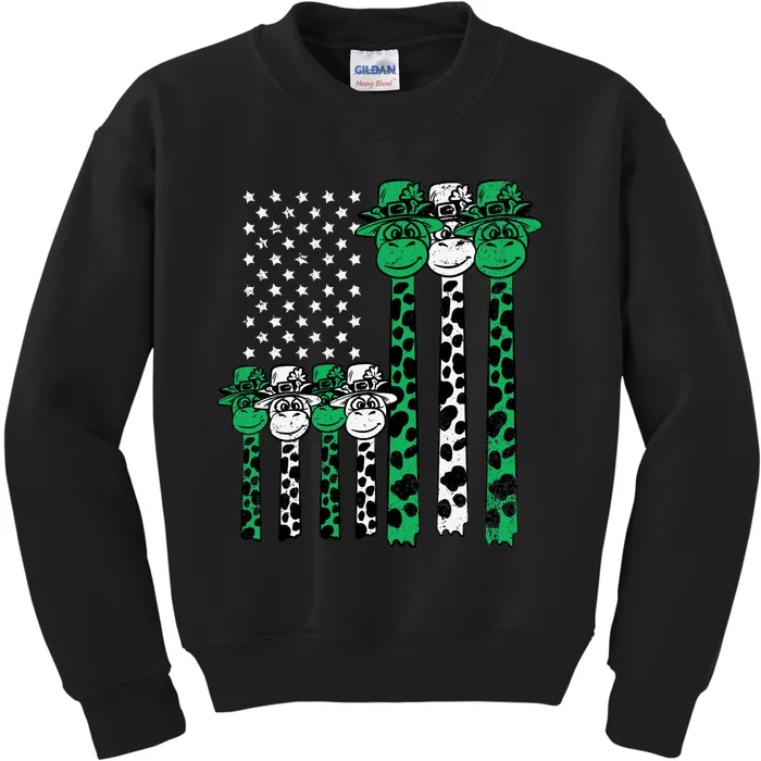 American Flag Giraffe St Patricks Day Funny Animal Shamrock Kids Sweatshirt