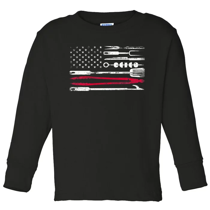 American Flag Grilling Tools Bbq Grill Barbecue Tool Toddler Long Sleeve Shirt