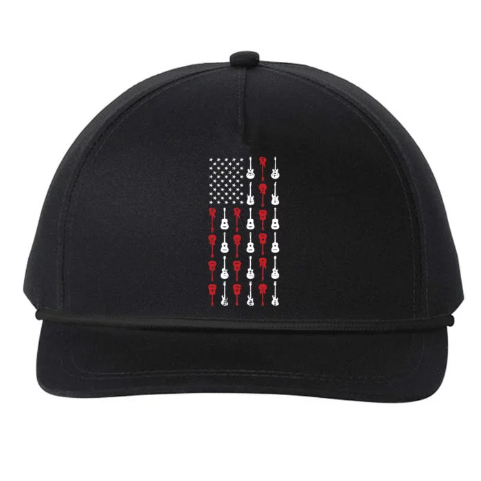 American Flag Guitar 4th Of July Vintage Patriotic Guitarist Snapback Five-Panel Rope Hat