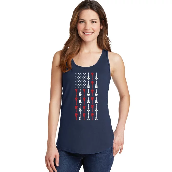 American Flag Guitar 4th Of July Vintage Patriotic Guitarist Ladies Essential Tank