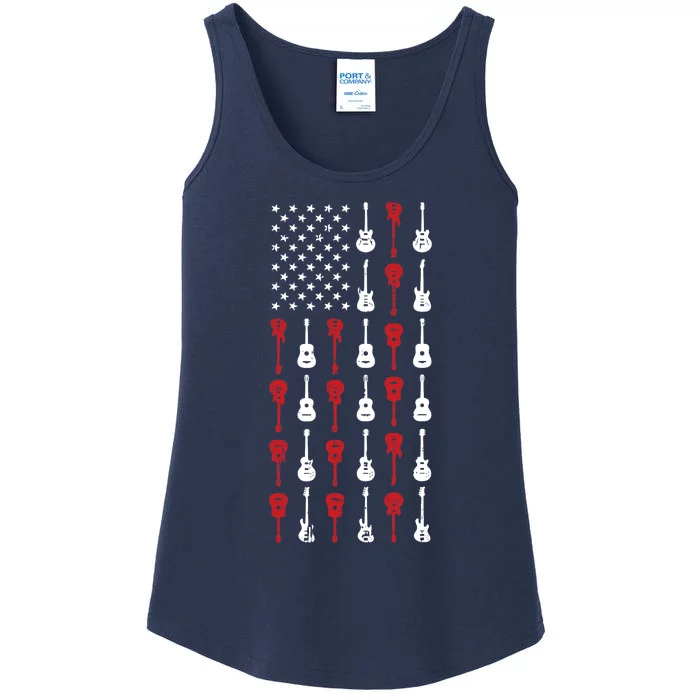 American Flag Guitar 4th Of July Vintage Patriotic Guitarist Ladies Essential Tank