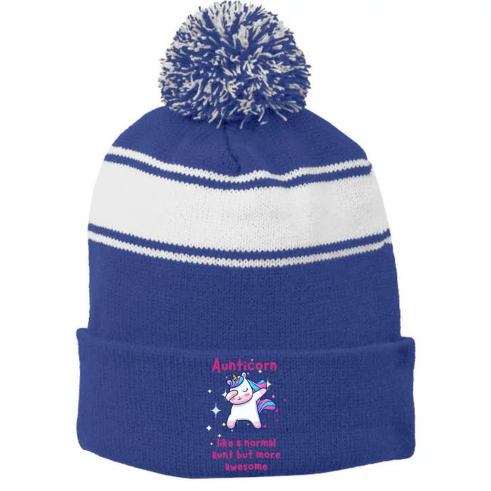 Aunticorn Funny Gift Stripe Pom Pom Beanie