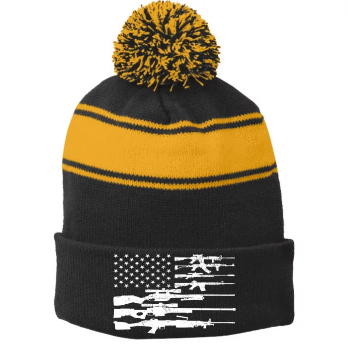 American Flag Gun Patriot Stripe Pom Pom Beanie