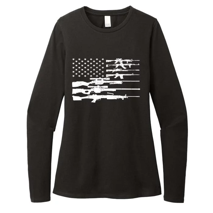 American Flag Gun Patriot Womens CVC Long Sleeve Shirt