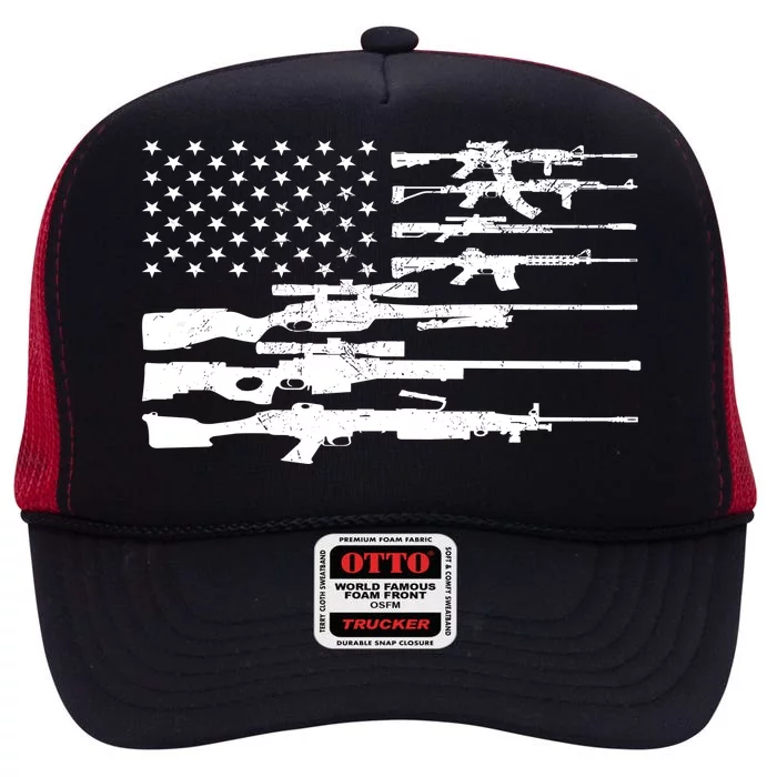 American Flag Gun Patriot High Crown Mesh Trucker Hat