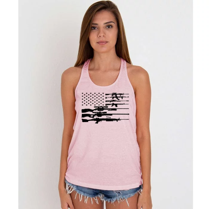 American Flag Gun Patriot Women's Knotted Racerback Tank