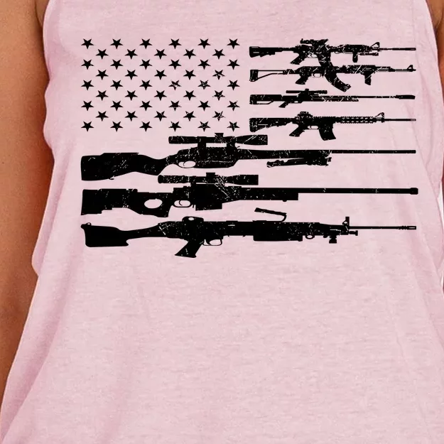 American Flag Gun Patriot Women's Knotted Racerback Tank