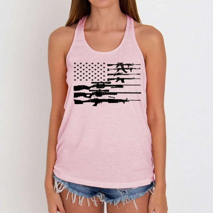 American Flag Gun Patriot Women's Knotted Racerback Tank