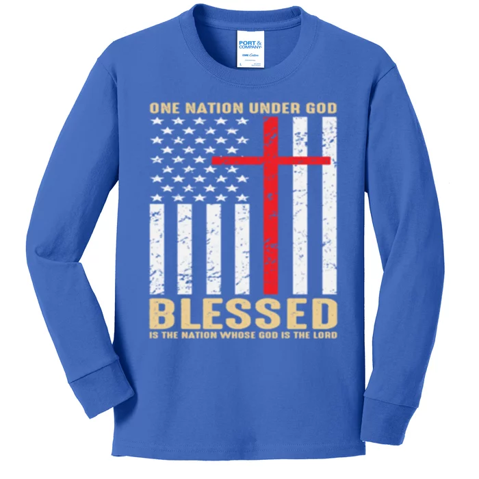 American Flag Gift One Nation Under God Great Gift Kids Long Sleeve Shirt