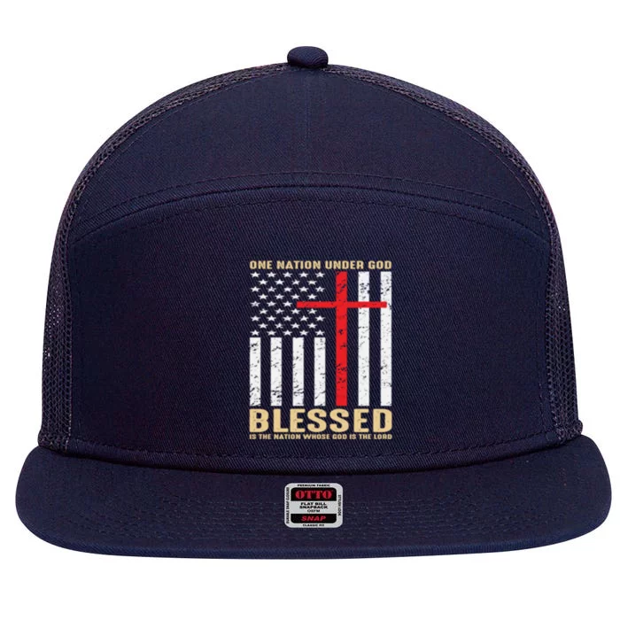 American Flag Gift One Nation Under God Great Gift 7 Panel Mesh Trucker Snapback Hat