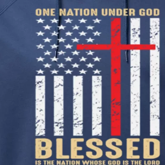 American Flag Gift One Nation Under God Great Gift Performance Fleece Hoodie