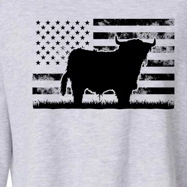 American Flag Gift Scottish Highland Cow For Cattle Farmer Gift Cropped Pullover Crew