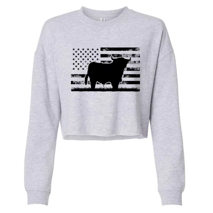 American Flag Gift Scottish Highland Cow For Cattle Farmer Gift Cropped Pullover Crew