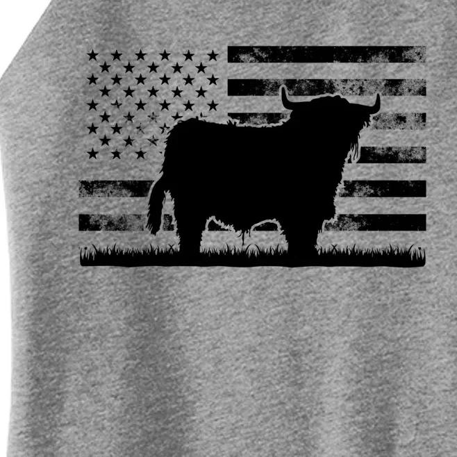 American Flag Gift Scottish Highland Cow For Cattle Farmer Gift Women’s Perfect Tri Rocker Tank