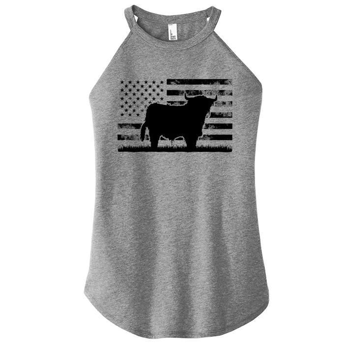 American Flag Gift Scottish Highland Cow For Cattle Farmer Gift Women’s Perfect Tri Rocker Tank