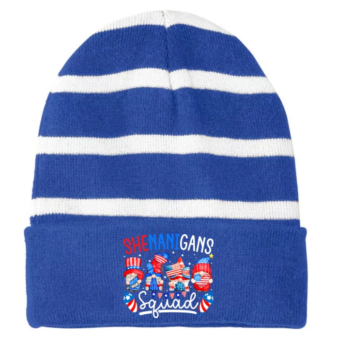 American Flag Gnomes 4th Of July Funny Shenanigans Squad Cute Gift Striped Beanie with Solid Band