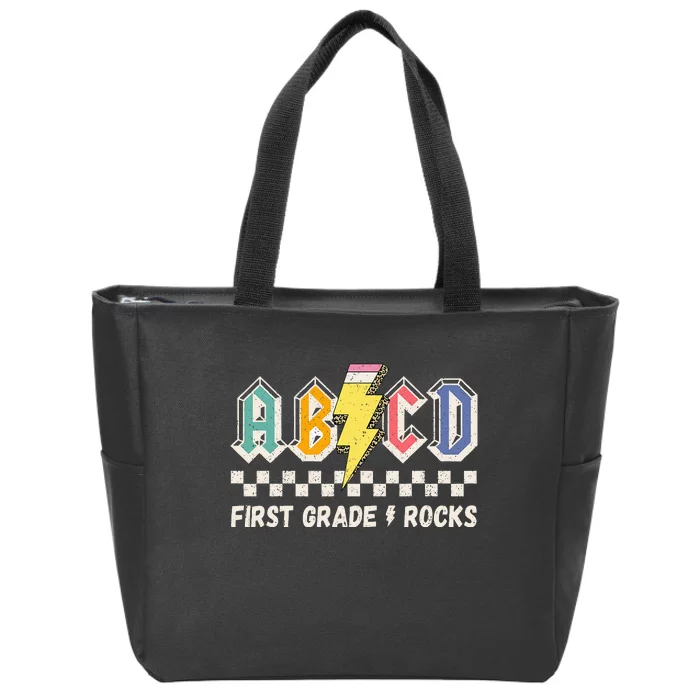 ABCD First Grade Rocks Pencil Lightning Teachers Rock Zip Tote Bag