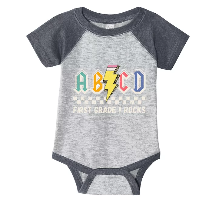 ABCD First Grade Rocks Pencil Lightning Teachers Rock Infant Baby Jersey Bodysuit