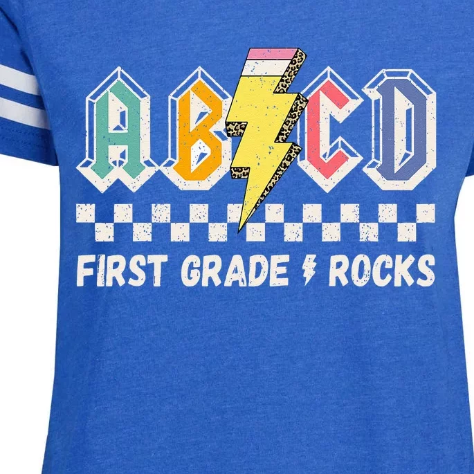 ABCD First Grade Rocks Pencil Lightning Teachers Rock Enza Ladies Jersey Football T-Shirt