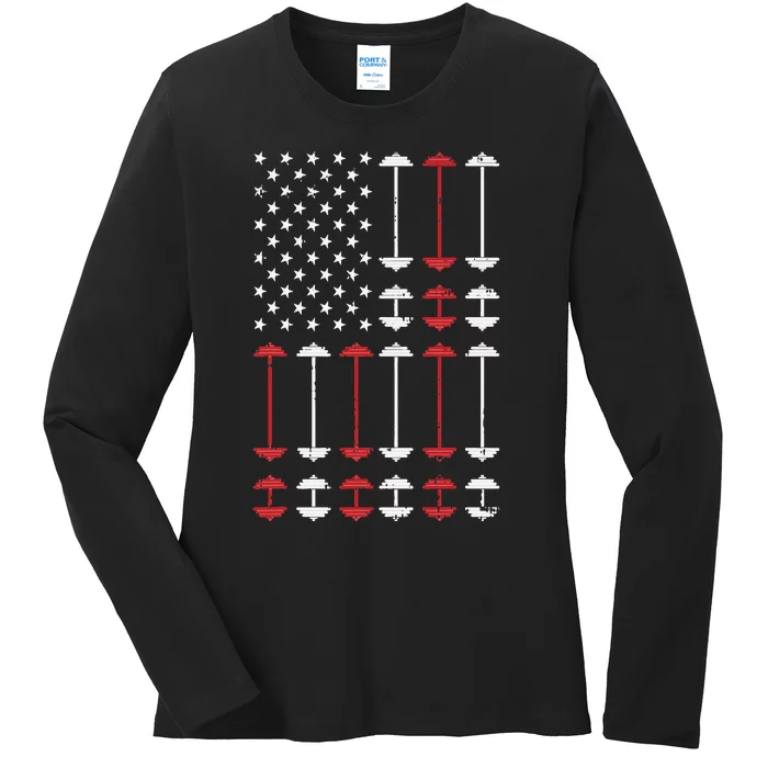 American Flag Gym 4th Of July Fitness Athlete Trainer Ladies Long Sleeve Shirt