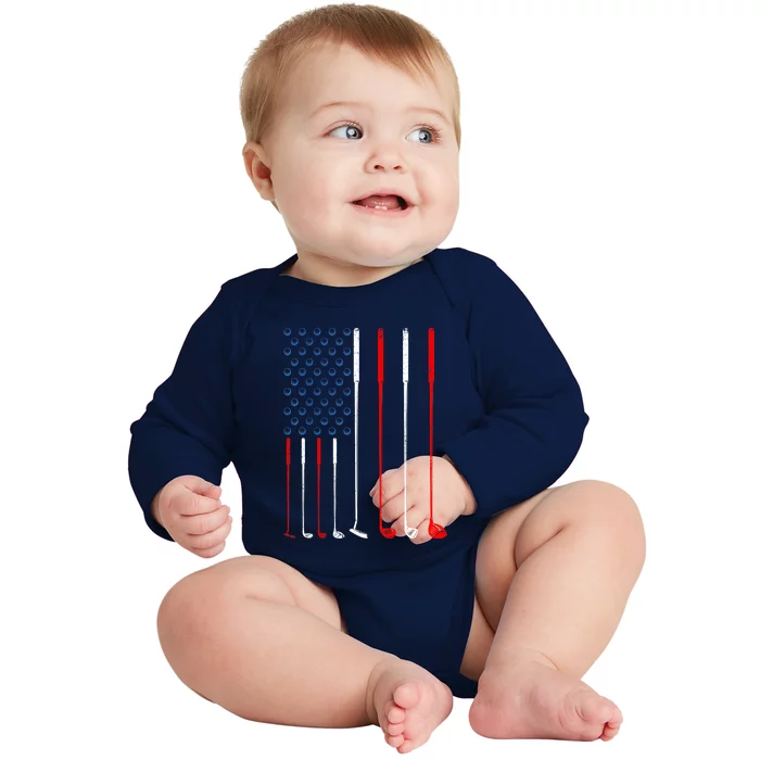 American Flag Golf Clubs Gift Baby Long Sleeve Bodysuit