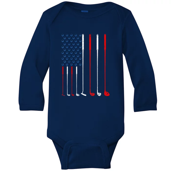 American Flag Golf Clubs Gift Baby Long Sleeve Bodysuit