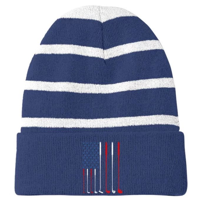 American Flag Golf Clubs Gift Striped Beanie with Solid Band