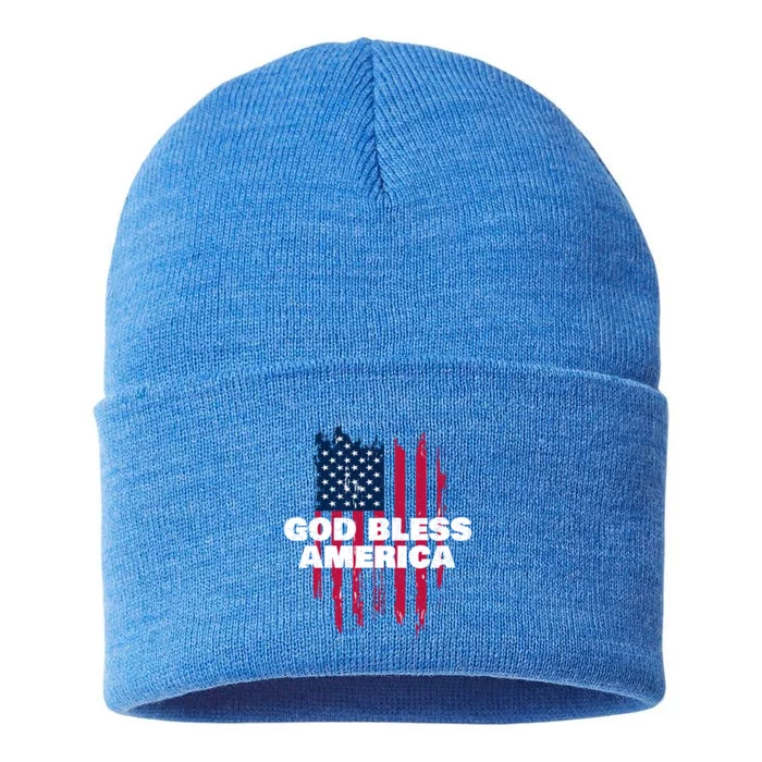 American Flag God Bless America Patriotic Gift Sustainable Knit Beanie