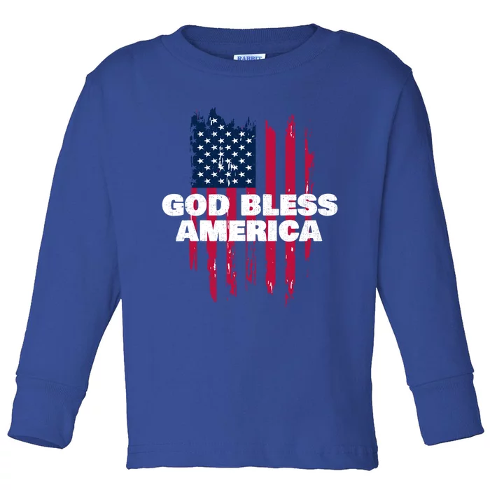 American Flag God Bless America Patriotic Gift Toddler Long Sleeve Shirt